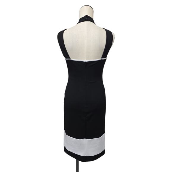 NWT Bebe Black & White Piping‎ Halter Top Dress Size Small Strappy Midi Sheath - Picture 3 of 10
